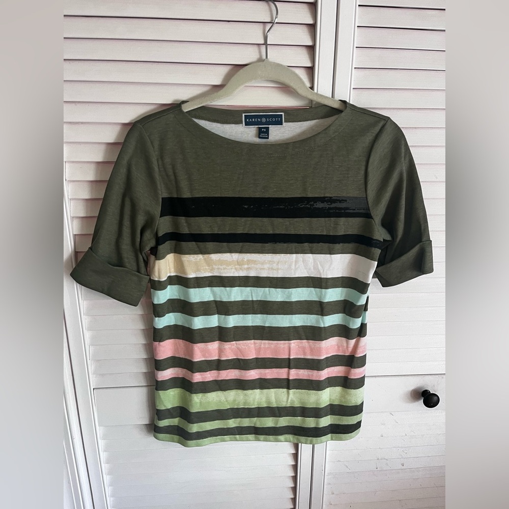 Karen Scott Women's Multicolor Striped Tee